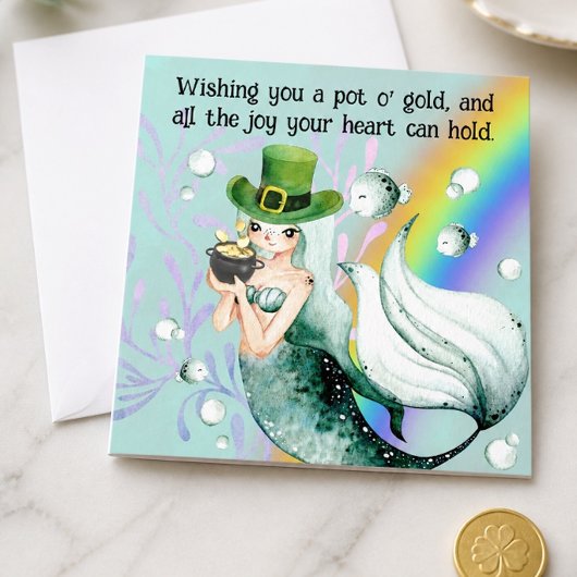 Zeemeermin en Pot met Goud St. Patrick Dag Kaart