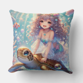 Zeemeermin en schildpad Square Pillow Kussen