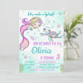 Zeemeermin en schildpad verjaardagsuitnodiging Ond Kaart (Staand voorkant)