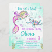 Zeemeermin en schildpad verjaardagsuitnodiging Ond Kaart (Voorkant / Achterkant)