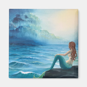 Zeemeermin en schip op Zee Art Magnet