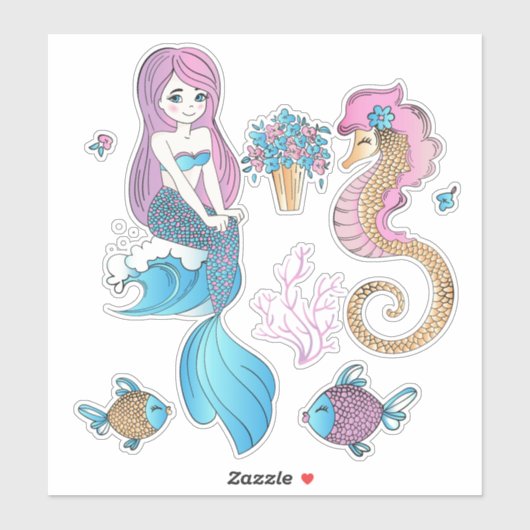 Zeemeermin en Seahorse Tail Sticker (Vel)