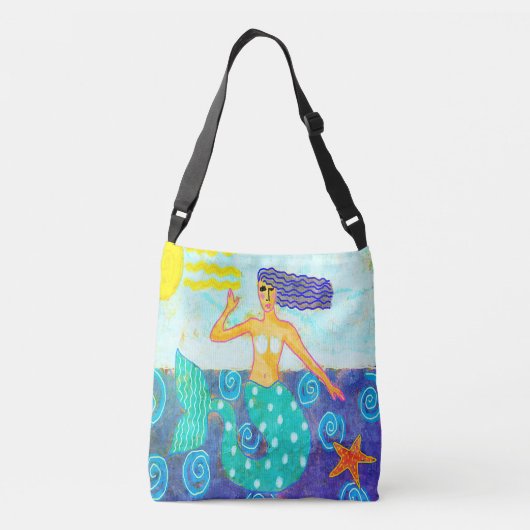 Zeemeermin en Starfish Abstracte Art Beach Bag Crossbody Tas (Achterkant)