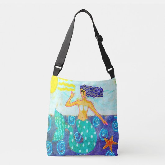 Zeemeermin en Starfish Abstracte Art Beach Bag Crossbody Tas (Voorkant)