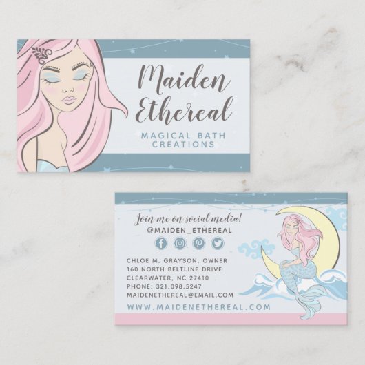 Zeemeermin en sterren: mystieke haar / schoonheid  visitekaartje (Voorkant / Achterkant)