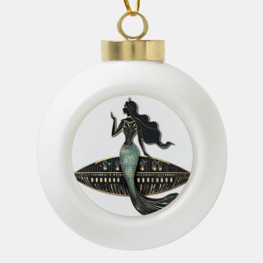 Zeemeermin en UFO Keramische Bal Ornament (Voorkant)