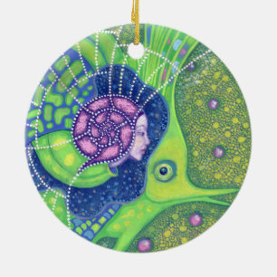 Zeemeermin en vis, fantasie onderwater, nautische keramisch ornament