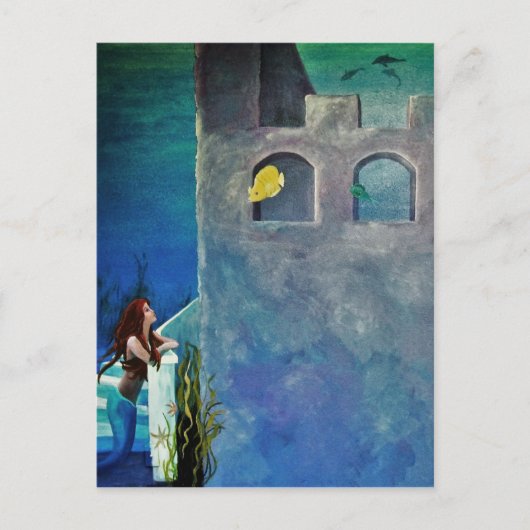 Zeemeermin en vis op het onderzeese kasteel briefkaart (Voorkant)