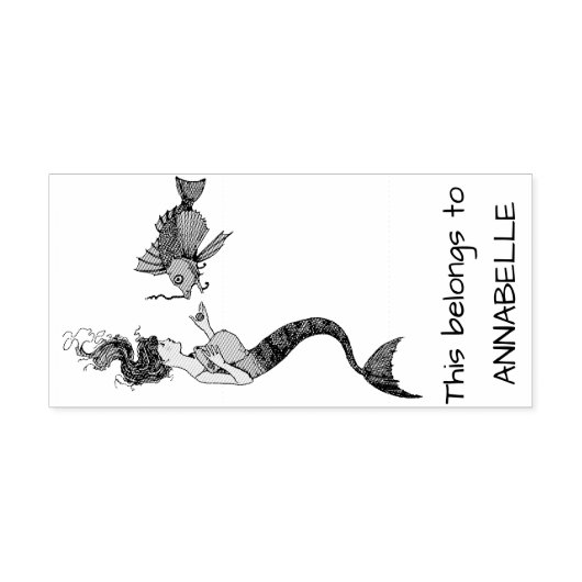 zeemeermin en vis rubberstempel (Afrduk)