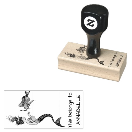 zeemeermin en vis rubberstempel (Gestempeld)
