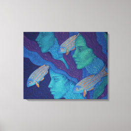 Zeemeermin en vis, surrealistische fantasiekunst, canvas afdruk