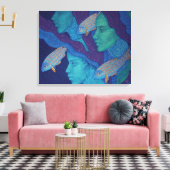 Zeemeermin en vis, surrealistische fantasiekunst, canvas afdruk (Insitu (Woonkamer))