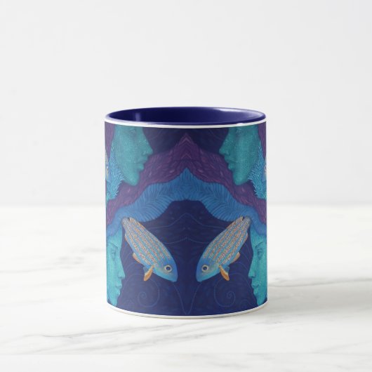 Zeemeermin en vis, surrealistische fantasiekunst,  mok (Midden)
