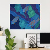Zeemeermin en vis, surrealistische fantasiekunst,  poster (Thuiskantoor)