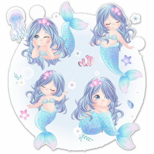 Zeemeermin en vissticker sticker (Voorkant)