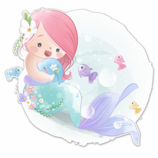 Zeemeermin en vissticker sticker (Voorkant)