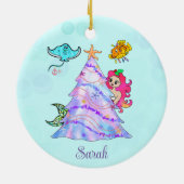 Zeemeermin en vrienden die kerstboomnaam decortere keramisch ornament (Achterkant)