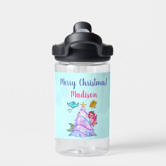 Zeemeermin en vrienden die kerstboomnaam decortere waterfles (Achterkant)