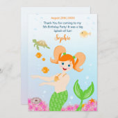 Zeemeermin en vrienden girly Verjaardagsfeest Bedankkaart (Voorkant / Achterkant)