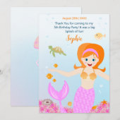 Zeemeermin en vrienden girly Verjaardagsfeest Bedankkaart (Voorkant / Achterkant)