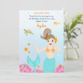 Zeemeermin en vrienden girly Verjaardagsfeest Bedankkaart (Staand voorkant)