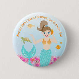 Zeemeermin en vrienden girly Verjaardagsfeest Ronde Button 5,7 Cm