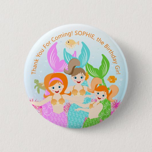 Zeemeermin en vrienden girly Verjaardagsfeest Ronde Button 5,7 Cm (Voorkant)