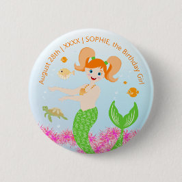Zeemeermin en vrienden girly Verjaardagsfeest Ronde Button 5,7 Cm