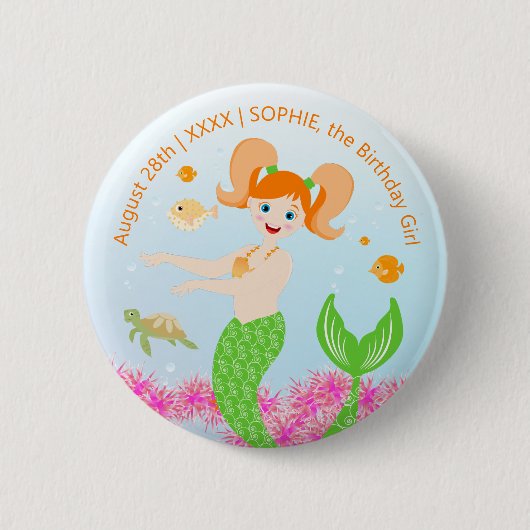 Zeemeermin en vrienden girly Verjaardagsfeest Ronde Button 5,7 Cm (Voorkant)