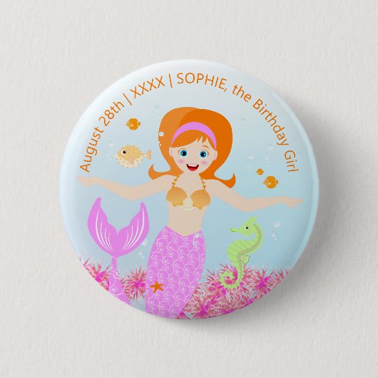 Zeemeermin en vrienden girly Verjaardagsfeest Ronde Button 5,7 Cm (Voorkant)