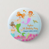 Zeemeermin en vrienden girly Verjaardagsfeest Ronde Button 5,7 Cm (Voorkant)