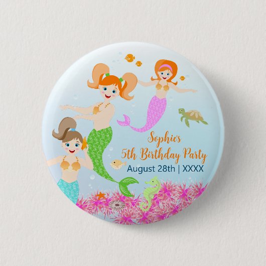 Zeemeermin en vrienden girly Verjaardagsfeest Ronde Button 5,7 Cm (Voorkant)