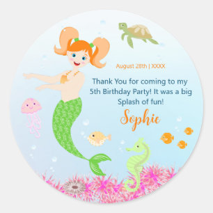 Zeemeermin en vrienden girly Verjaardagsfeest Ronde Sticker