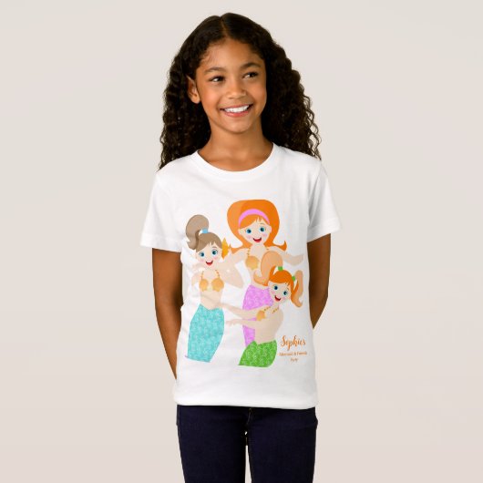 Zeemeermin en vrienden girly Verjaardagsfeest T-shirt (Voorkant volledig)