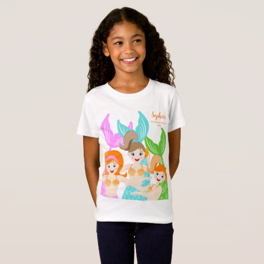 Zeemeermin en vrienden girly Verjaardagsfeest T-shirt (Voorkant volledig)