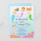 Zeemeermin en vrienden girly Verjaardagsfeest Uitnodiging Briefkaart (Voorkant / Achterkant)