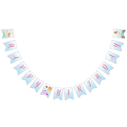 Zeemeermin en vrienden girly Verjaardagsfeest Vlaggetjes (Alle)