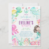 Zeemeermin en vrienden in het kader van de uitnodi kaart (Voorkant)