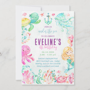 Zeemeermin en vrienden in het kader van de uitnodi kaart