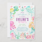 Zeemeermin en vrienden onder de zee uitnodiging (Voorkant)