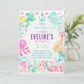 Zeemeermin en vrienden onder de zee uitnodiging (Staand voorkant)