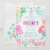 Zeemeermin en vrienden onderzee uitnodiging (Voorkant / Achterkant)