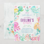 Zeemeermin en vrienden onderzee uitnodiging (Voorkant / Achterkant)