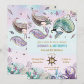 Zeemeermin en Walvis Piraat Tweeling Verjaardagsfe Kaart (Voorkant / Achterkant)