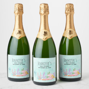 Zeemeermin en zeeduivel onder Zee Waterverf wijn Sparkling Wijnetiket