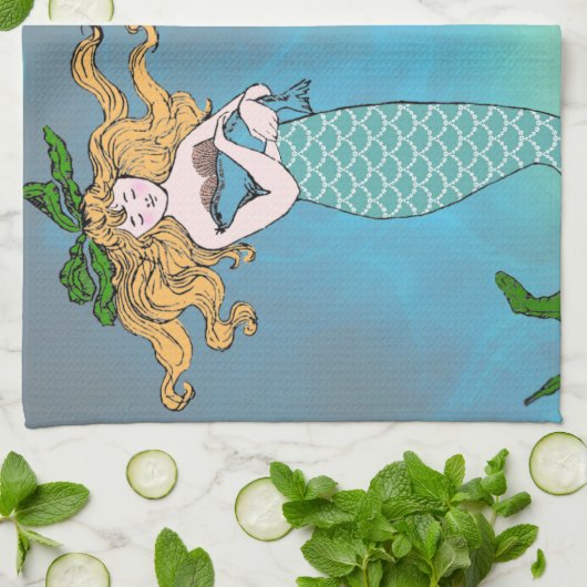Zeemeermin en zeehond theedoek (Gevouwen)