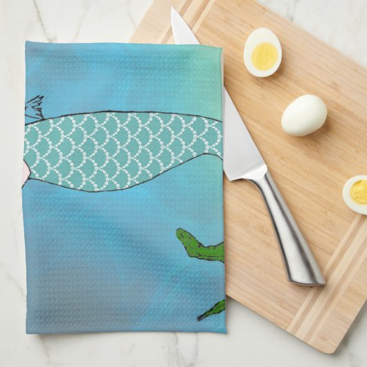 Zeemeermin en zeehond theedoek (Quarter Fold)