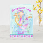 Zeemeermin en zeepaardje grillige waterverf verjaa kaart (Gele Bloem)