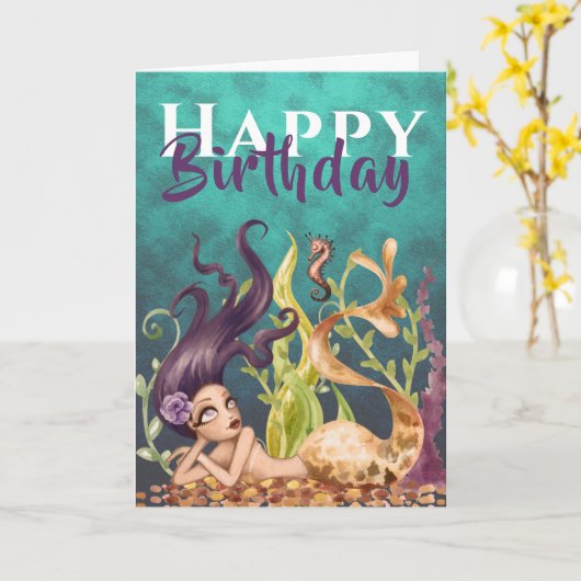 Zeemeermin en zeepaardje onder het Zee Beach Verja Kaart (Gele Bloem)