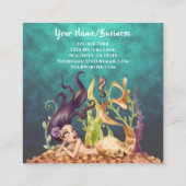 Zeemeermin en zeepaardje onder het Zee Beach Vierkante Visitekaartje (Achterkant)